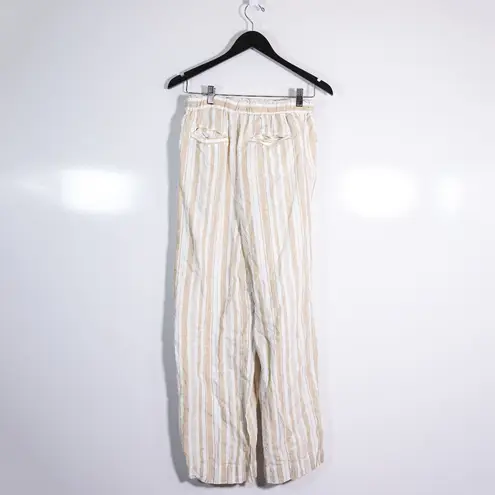 Faherty Monterey Linen Pants In Natural Bombay Stripe Print Straight Leg Trouser