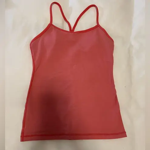 Lululemon  Power Y Tank in Coral Pink Stripe with built in bra - Size 6