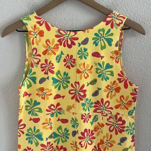 Fresh Produce Bright Tropical Floral Fish Dress Art to Wear Artsy Small
