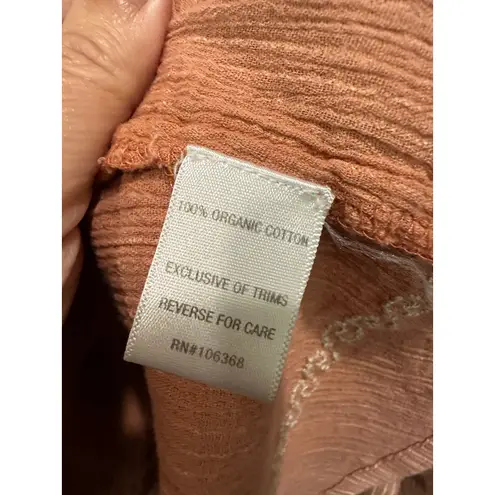 Garnet Hill Boho Coastal Orange Cream Pinstripe Embroidered Tassel Tunic Top