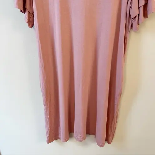 Heimish USA Pink Shirt Dress Pullover Jersey Stretch Ruffle Short Sleeves Small