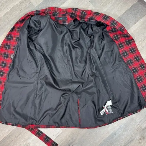 BeFree Tartan Plaid Double Breasted Tie Waist Trench Overcoat Red XS