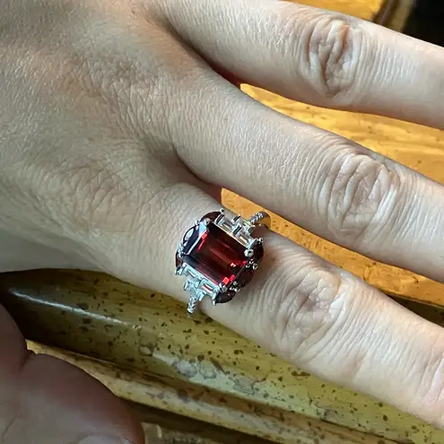 Red Labradorite Vermelho Red Garnet Sterling Silver Ring Size 8.75