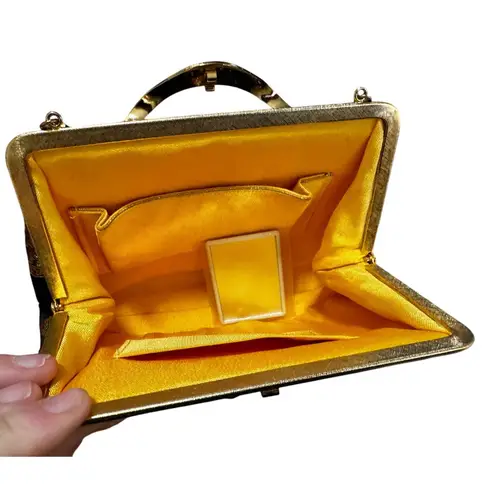 Brocade Evening Purse Gold Frame Chain Strap New Without Tags Black and Gold