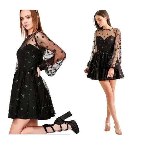 Lirika Matoshi Sz XL Teuta Tulle Dress Star Embellished in Black