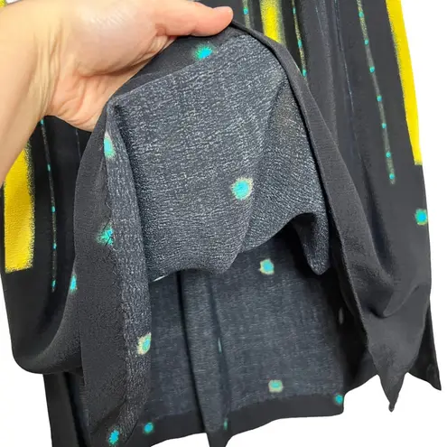 Vintage Nino Wong 100% Rayon Black Teal & Yellow Abstract Print Maxi Ski… Size M