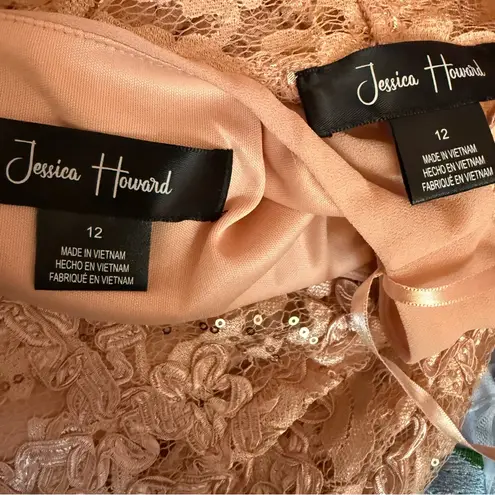 Jessica Howard Women's 3/4-Sleeve Soutache Jacket Fit & Flare Dress Blush Sz 12