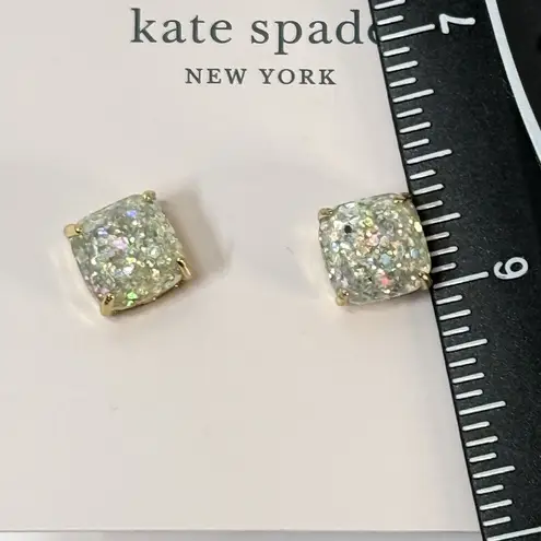 NWT Kate Spade MultiColor Glitter Square Stud Earrings Gold Tone Post Back