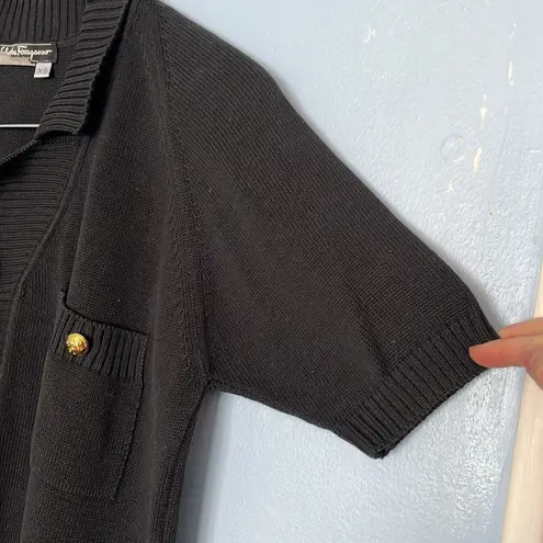 Salvatore Ferragamo Vintage Cotton Short Sleeve Gold Button Up Knit Dress