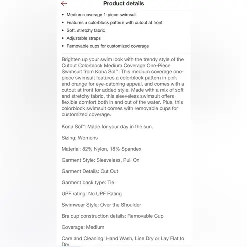 Kona Sol Nwt one piece  swimsuit size M (8-10)