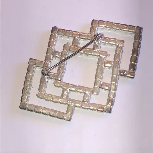 Elegant Vintage Silver Tone Geometric Rhinestone Brooch