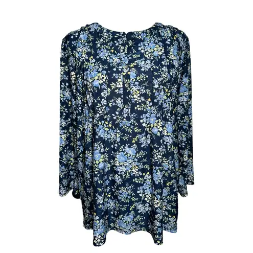 Boutique Napa Valley Women’s West Coast Blue Floral Blouse Button Front Pleated Top Sz M