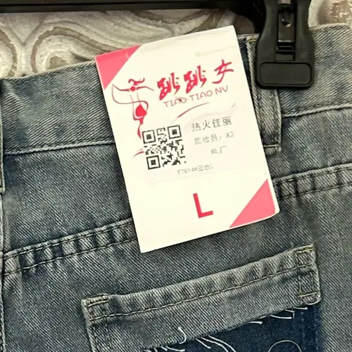 Bling colorful rhinestones distressed glamorous grunge punk Denim shorts NWT L Size L