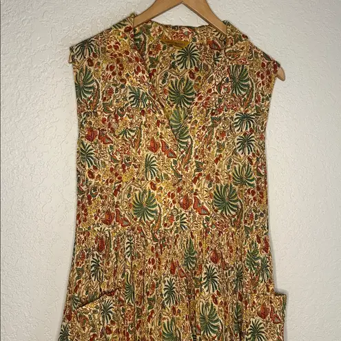 April Cornell Midi Dress Sleeveless Fall Butterfly Cottage Peasant Gauzy Pocket Gold Size L