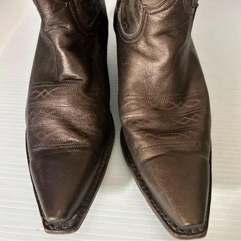 Frye  Daisy Duke Western Brown & Gold Leather Boots W/Rhinestones Studs S 10-EUC