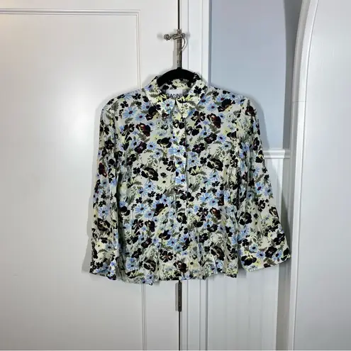 Ganni Printed Crepe Blouse Meadow Egret size 34 or US 2 quiet Luxury bohemian
