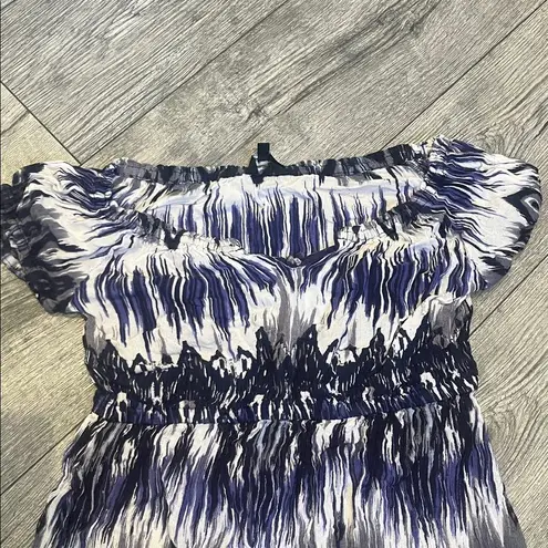 Just Love Womens Medium Blue Black White and Grey Mini Dress Flowy Short Sleeves