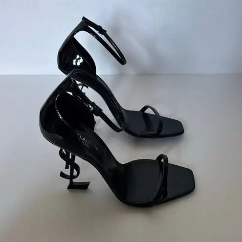 Saint Laurent Opyum YSL High Heel Patent Leather Sandal Pumps Black Size EU 39.5