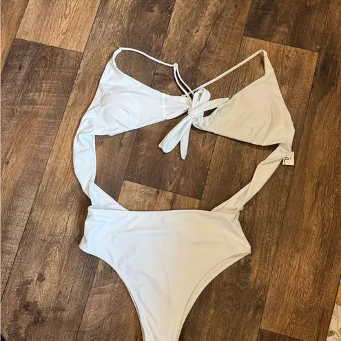 Cami NYC White One Piece Swimsuit with Cut Out and Tie Front