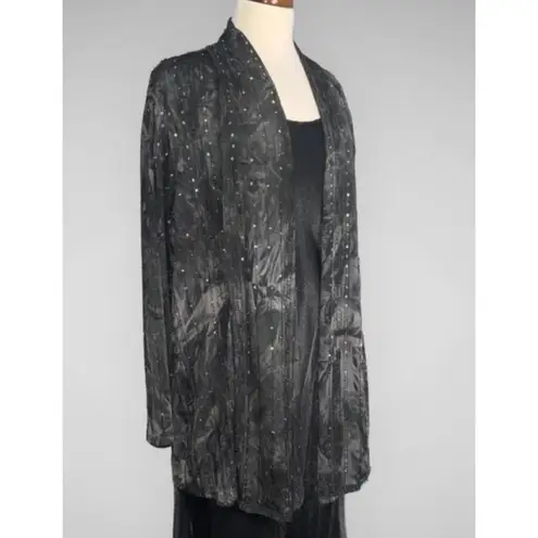 Avenue NWT  Smokey Gray Satiny Multicolor Sequins Embroidery Jazzy Cardigan 22/24