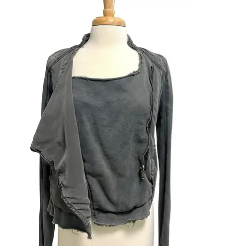 Free People  Asymmetrical Cropped Distressed Moto Jacket Indie Gray size Small