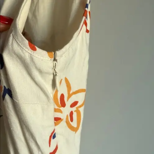 Rebecca Taylor Flame Fleur Linen Blend Midi Dress 00