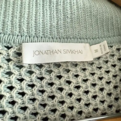 JONATHAN SIMKHAI Blue Ariella Plaited Polo Quarter Zip Sweater Tide White Medium