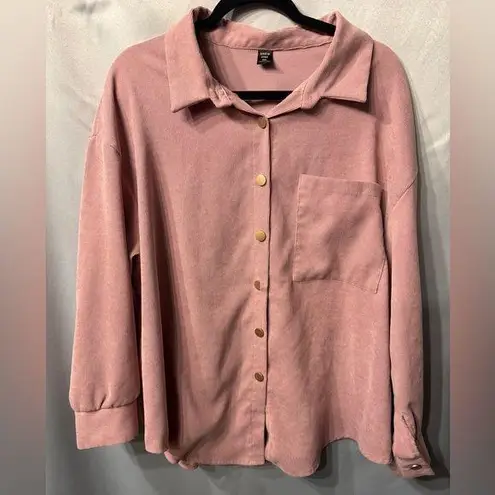SheIn  Curve 2XL Pink corduroy with gold buttons button up also a perfect shacket - Image 1