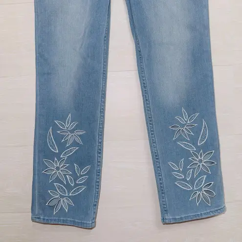 Soft Surroundings Women's Size 2 Medium Wash High Rise Floral Embroidered Jeans