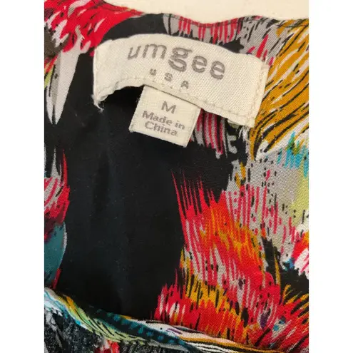 Umgee USA Feather Print Duster Kimono Cardigan Black Multi Color Size Medium