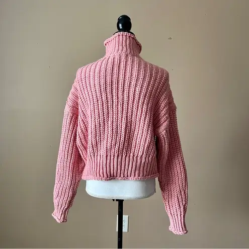 H&M  | Pink High Neck Chunky Knit Cropped Sweater Sz S