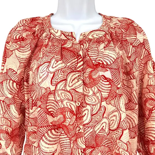 Gilner Farrar Silk Cotton Red Ivory 3/4 Sleeve Lightweight Blouse Size XS