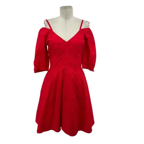 Derek Lam 10‎ Crosby Poplin Off Shoulder Cold Shoulder Mini Dress Red Size 4