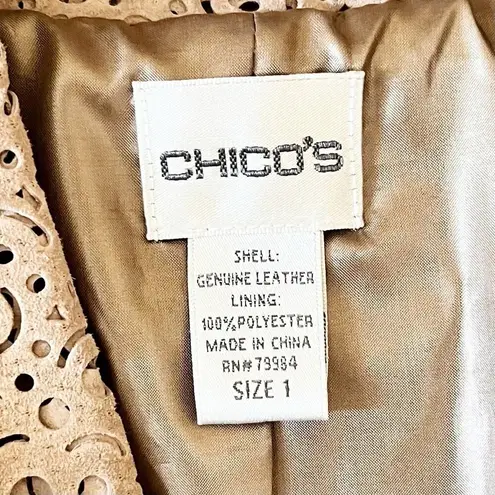 Chico's CHICO’S Light Brown Leather Perforated Jacket / Blazer, Chico’s Sz 1 (M / 8)