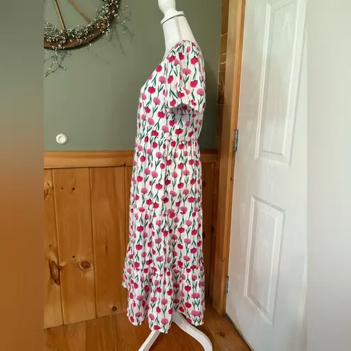 J. Crew floral tiered puff sleeve midi dress with pockets. Size 10 White