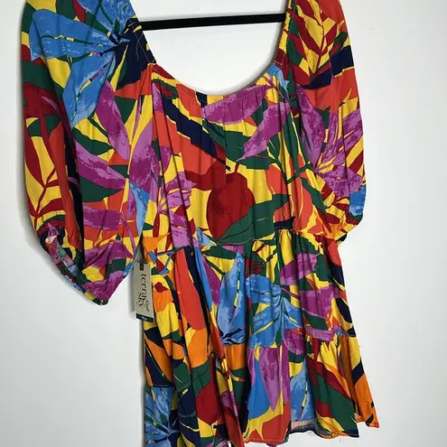 Terra & Sky NWT  Tropical Floral Puff Sleeve Babydoll Top