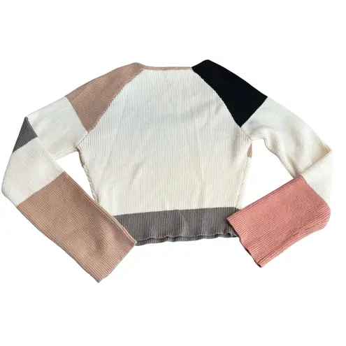 Lane 201 Size M Square Neck Ribbed Knit Sweater Crop Neutral Wide Stripe Fall