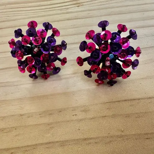 Statement Sputnik Burst Earrings – Pink & Purple Sequins