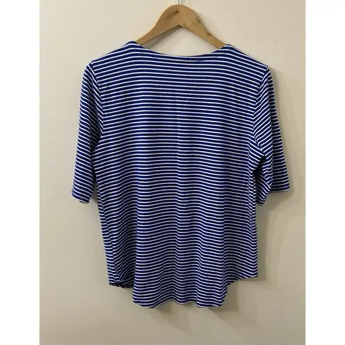 cupio Women's XL Blue White Striped Short Sleeve Casual Pullover Shirt Stretch