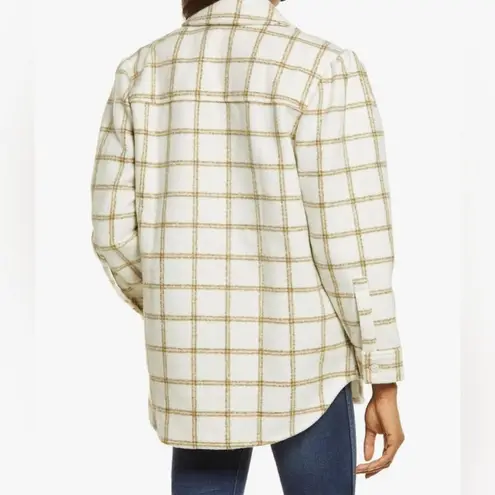 Treasure & Bond NWT$129 Womens Plaid Puff Sleeve Shirt Jacket Ivory Carsonpane M