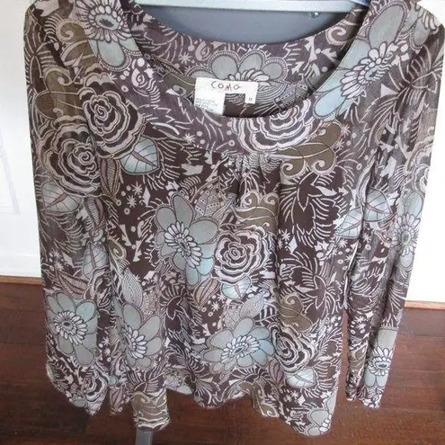 2 pc Brown Floral sheer top w/cami