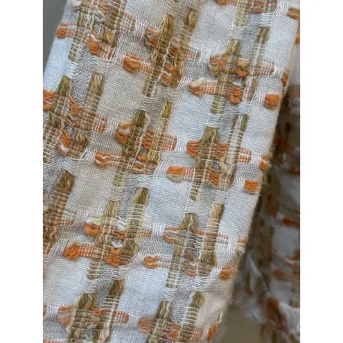 Etcetera Linen Fringe Snap Front Cropped Jacket Blazer Size 12 White Orange