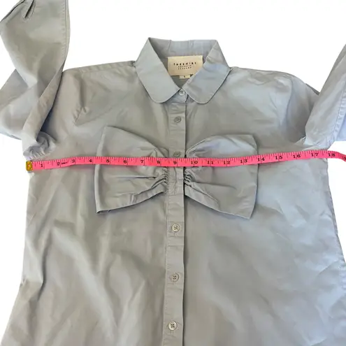 The Shirt Rochelle Behrens Blue Bow Blouse Long Sleeve Peter Pan Collar