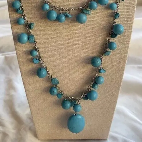 Vintage Turquoise Beaded Multiple Two Strand Chain Necklace South Western Aztec Blue