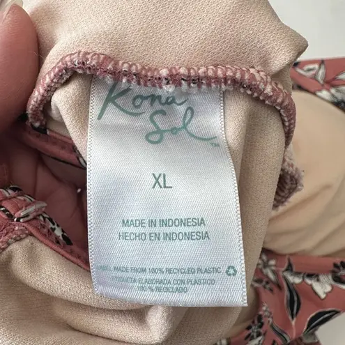 Kona Sol Floral One Piece Swimsuit Criss Cross Back Ruched Sides Womens XL