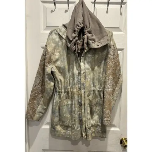 Free People  Parka/Anorak Tie Dye‎ Hooded Cowl Neck Embroidered XS Jacket