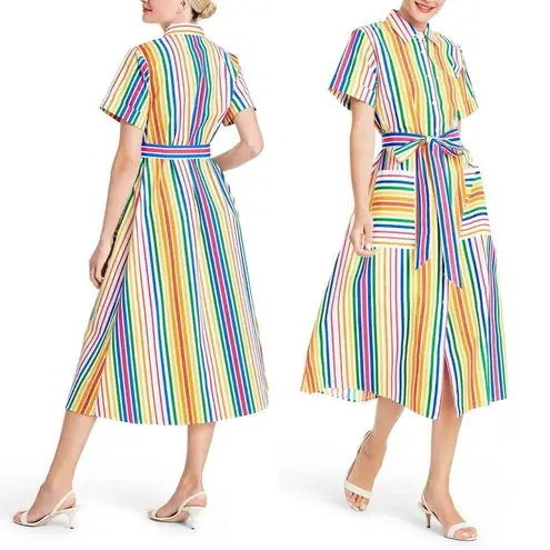 Christopher John Rogers x Target Rainbow Stripe Belted Shirt Dress Size 2 Cotton Red