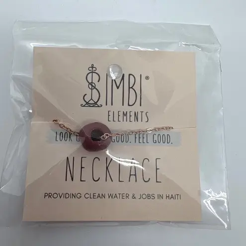 SIMBI Elements Rose Gold Tone Chain Necklace Clay Bead Handmade Haiti 14k plated Red