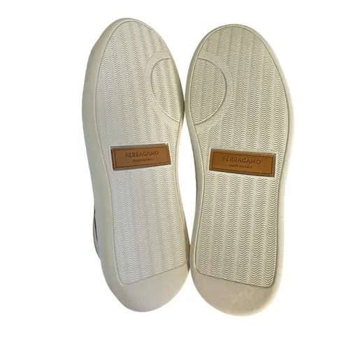 Salvatore Ferragamo NIB Brandy Leather Sneakers in White/Red Size 9.5