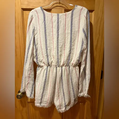 Moon River Anthropologie Wynnifred Blue & White Striped Off-the-Shoulder Romper